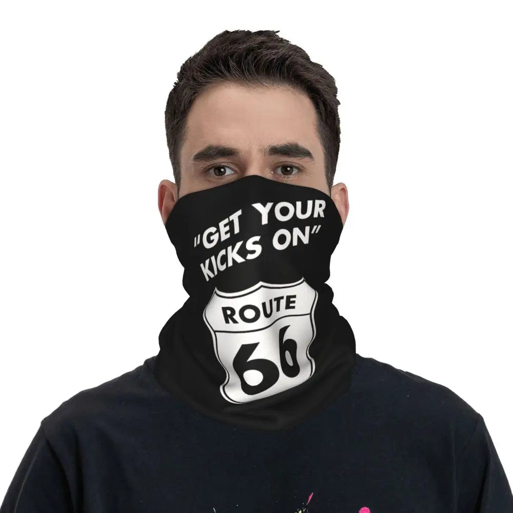 Custom Travel Motorcycle Ride Route 66 Bandana Winter Neck Warmer Windproof Wrap Face Scarf for Hiking Highways Gaiter Headband