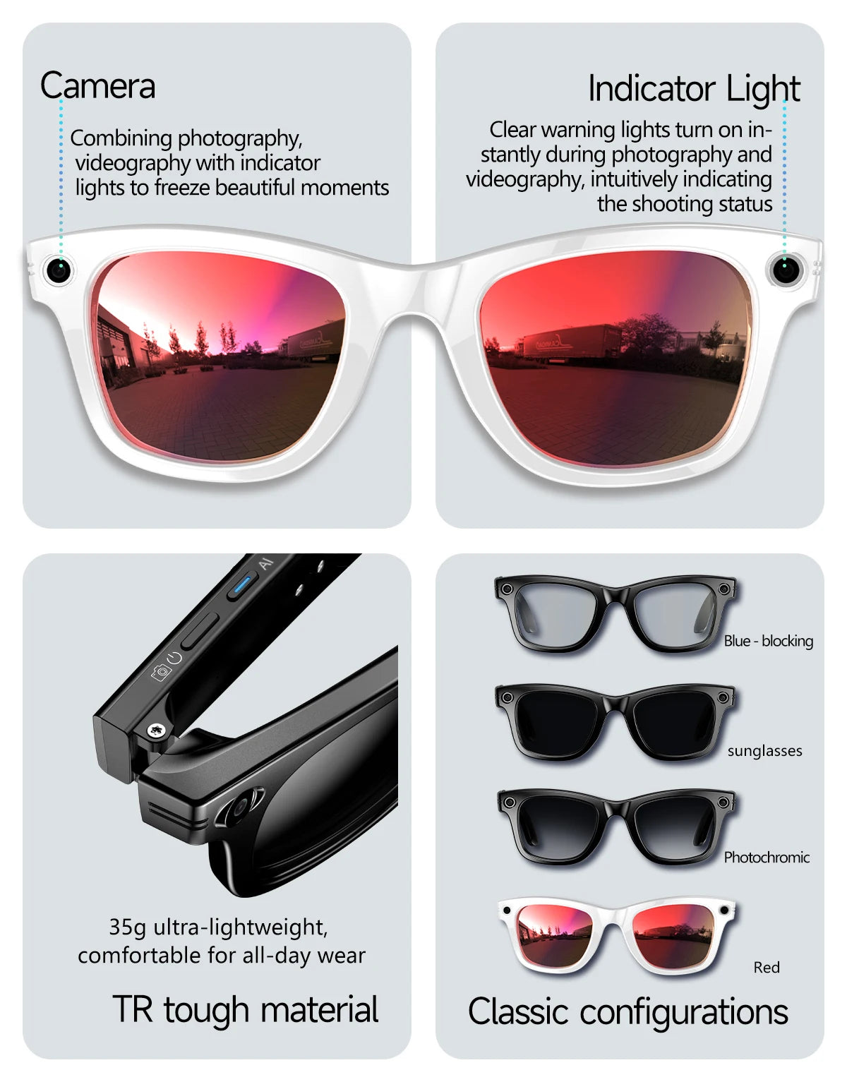 New 800W Pixel HD Camera SmartGlasses Men 1080P Image Quality Video Recording Photography Study Travel Color Change Glasses Lady