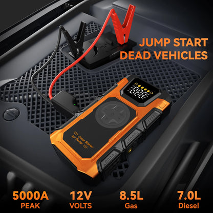 5000A Heavy-Duty Jump Starter With Air Compressor 12V Car Jumper Starter Portable Portable Pack With 150PSI Tire Inflator, All G