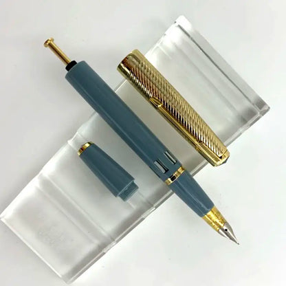 WingSung 601A Double Blue Stone Fountain Pen Gold Carving Cap Vacuum Piston F 0.5mm Iridium Wrapped Nib Writing Ink Pens Gift