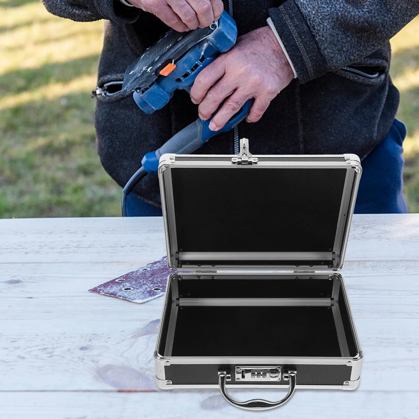Aluminum Alloy Toolbox Portable Organizer Metal Tool Case Home Use Handle Large Capacity Storage Box Coded Lock