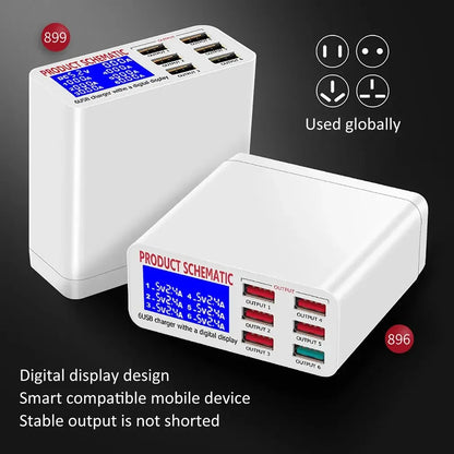 LCD Multi Fast USB Charger Charge Multiple 6 USB Phone Charging Station Universal USB HUB Smart Charger