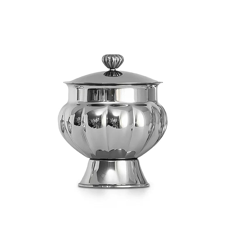 Nordic Luxury Stainless Steel TeaPot, Retro Sugar Bowl, Coffee Candy Jar with Lid for Home Decoration, Afternoon Tea, Holtel