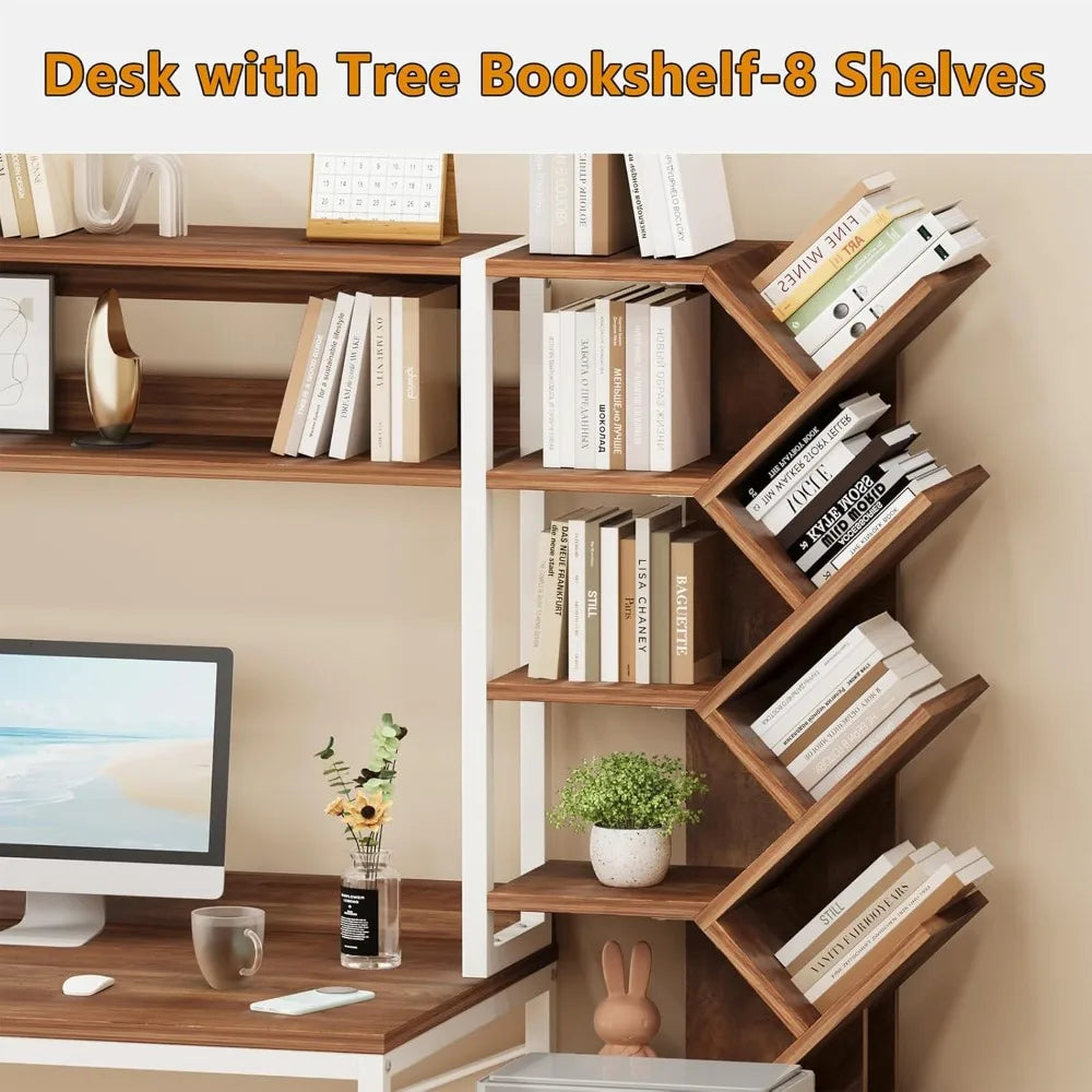 Computer Desk with Hutch, Home Office Desk with Drawers and Bookshelf, 52'' Study Writing Desk with Storage Shelves