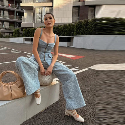 Sleeveless Sling Denim Vest Street Zippers Backless Off Shoulder Pocket Women Tank Top 2026 New Spring Summer Lady Crop Tops