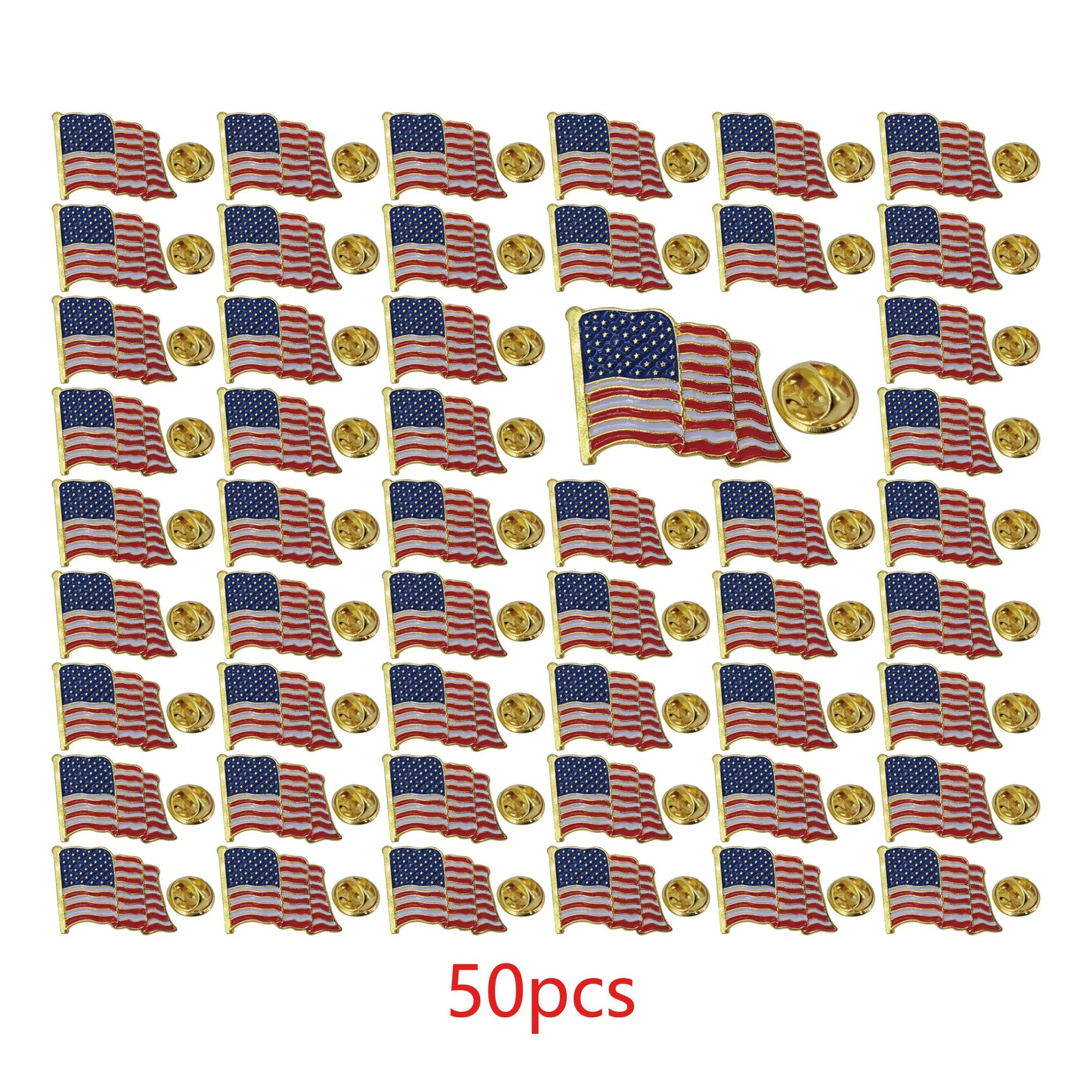 American Flag Pin Gold Plated Enamel Patriotic Waving USA Lapel Pin - Bulk Pack for Suit, Coats, Lanyards, Hats