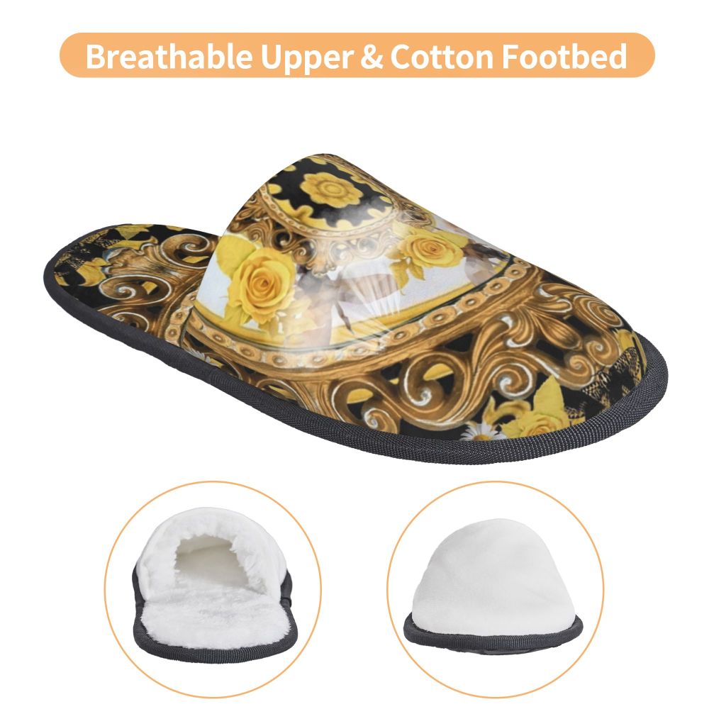 Custom Queen Of Absolutely Everything Gold Baroque Soft Memory Foam House Slippers Women Comfy Warm Anti-skid Sole Slipper