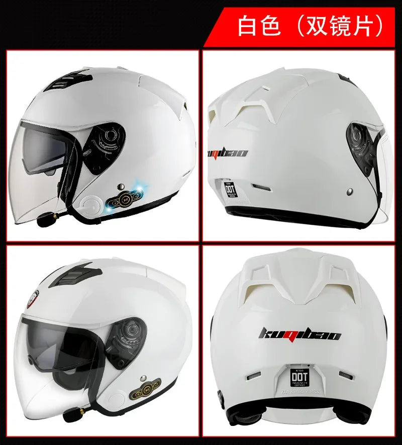 HOT DOT Approved Open Face 3/4 Motorcycle Helmet with Build-In Bluetooth Headset Earphone and Detachable Liner for honda