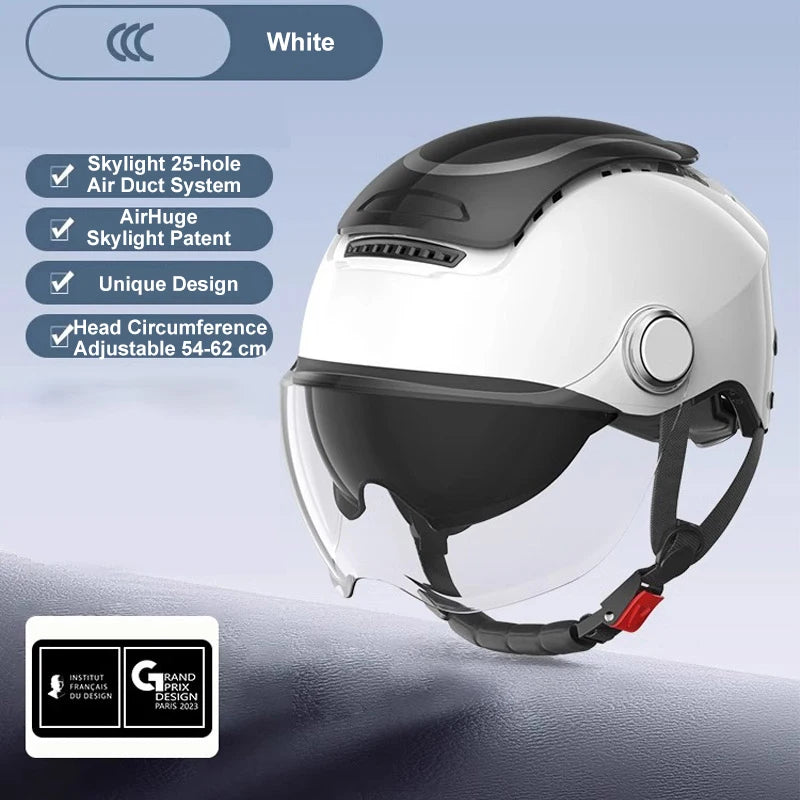 BIBEE Electric Motorcycle Helmet Summer Breathable Electric Bike Open Face Helmet Men Women Dual Lenses Jet Scooter Half Helmets