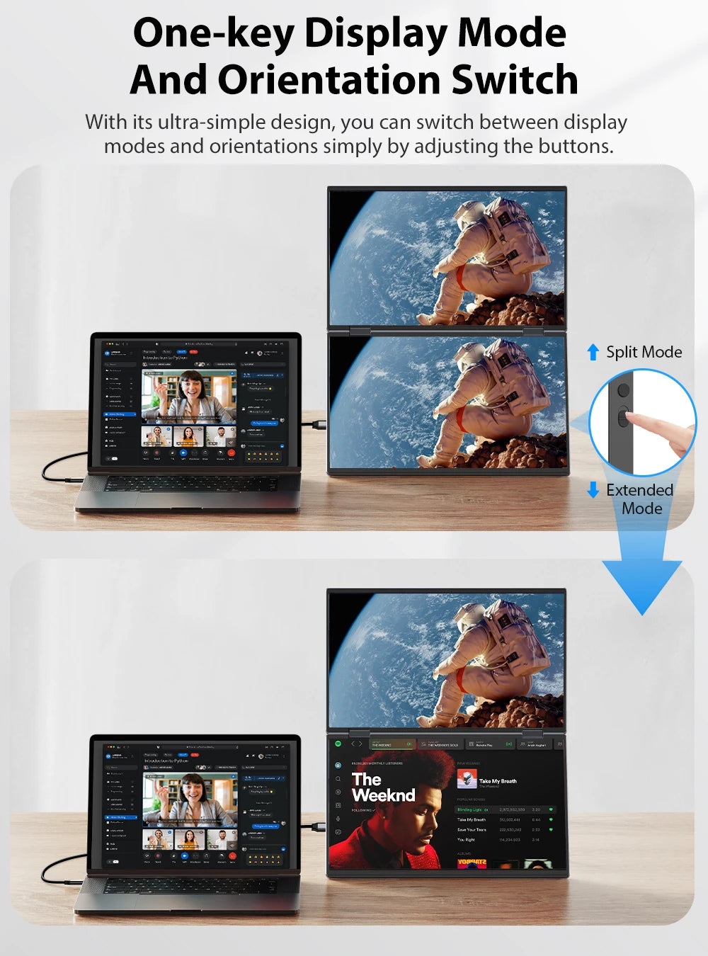UPERFECT Laptop Screen Extender 15.6' FHD 1080P 360° Foldable Dual Monitors 100% SRGB HDMI USB-C Stacked Triple Portable Monitor