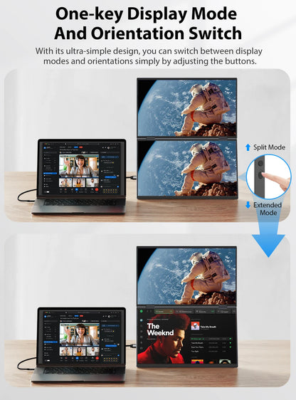UPERFECT Laptop Screen Extender 15.6' FHD 1080P 360° Foldable Dual Monitors 100% SRGB HDMI USB-C Stacked Triple Portable Monitor