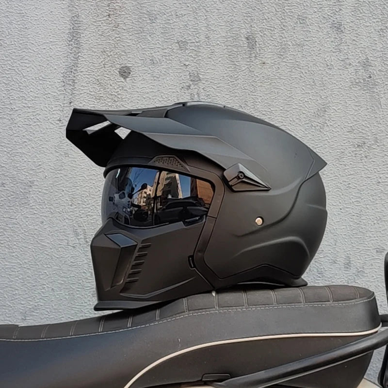 ORZ Street Fighter Combination Helmet Motorcycle Helmet Men's and Women's Retro Full Helmet Four Seasons Detachable DOT