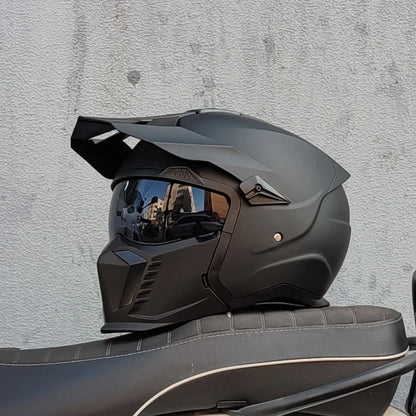 ORZ Street Fighter Combination Helmet Motorcycle Helmet Men's and Women's Retro Full Helmet Four Seasons Detachable DOT