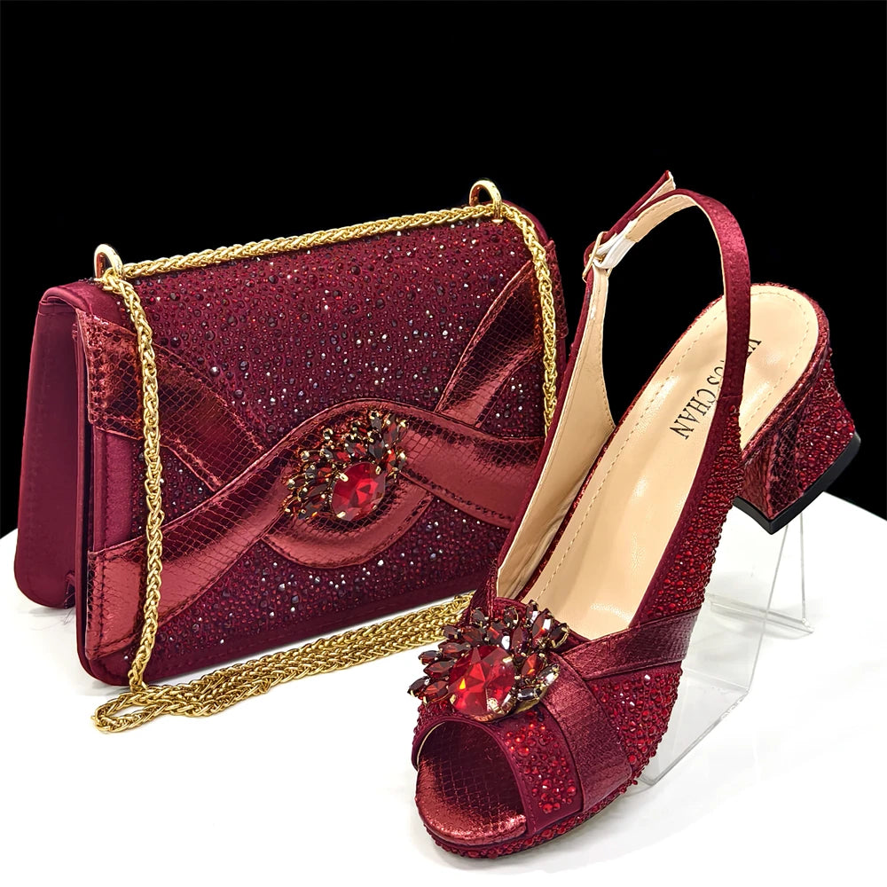 2025 Elegant Green Peep-Toe Heel Pumps for Women with Diamond Accents - Italian Matching Shoes and Bags Set for Parties