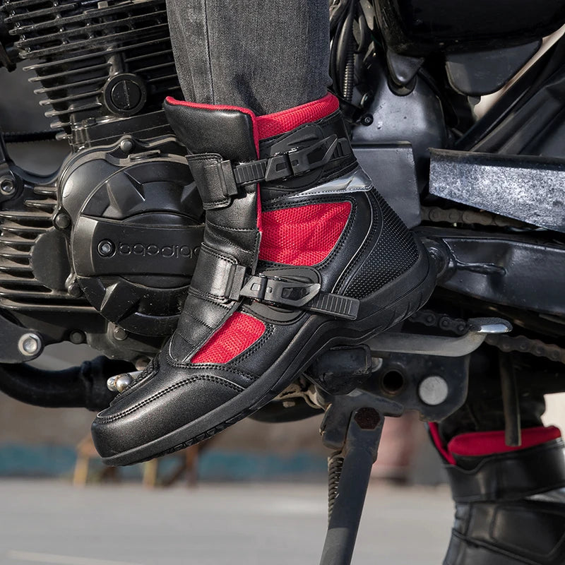 Man Motorcycle Boots New Breathable Anti-fall Rider Road Racing Motorcycle Shoes Microfiber Leather Men's Motos Protection Boot