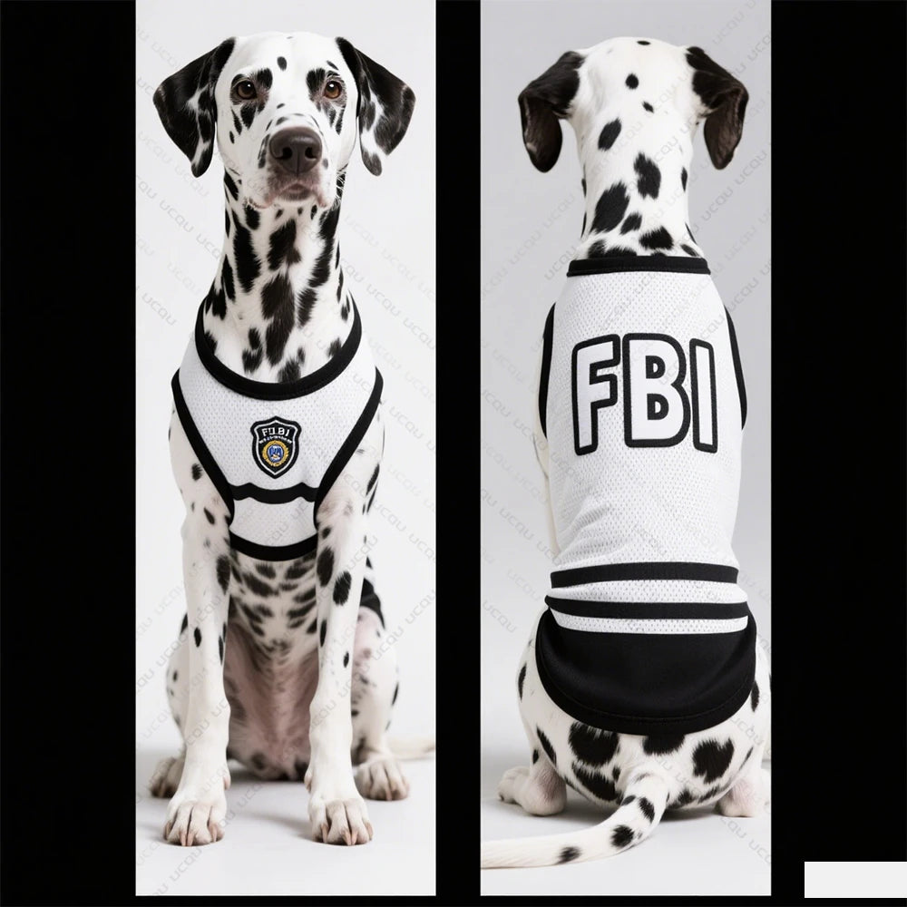 2025 Pet Dog Summer Clothing Sleeveless Vest In Uniform Style The Same As F.B.I Model Quirky And Funny Outfit Pet Funny Clothing