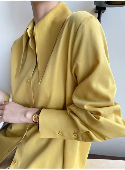 Spring Autumn New Elegant Long Sleeve Loose Shirt Tops Solid Color All-match Fashion Blouse Temperament Korean Women Clothing
