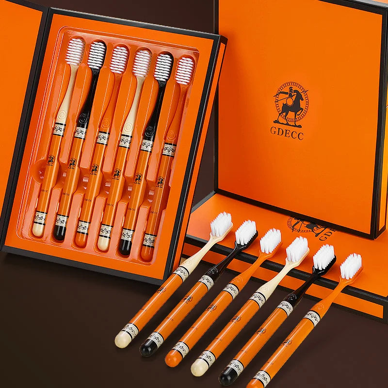 6 pieces/box high-end gift box adult manual toothbrush oral care soft bristled cleaning male and female universal home cleaning