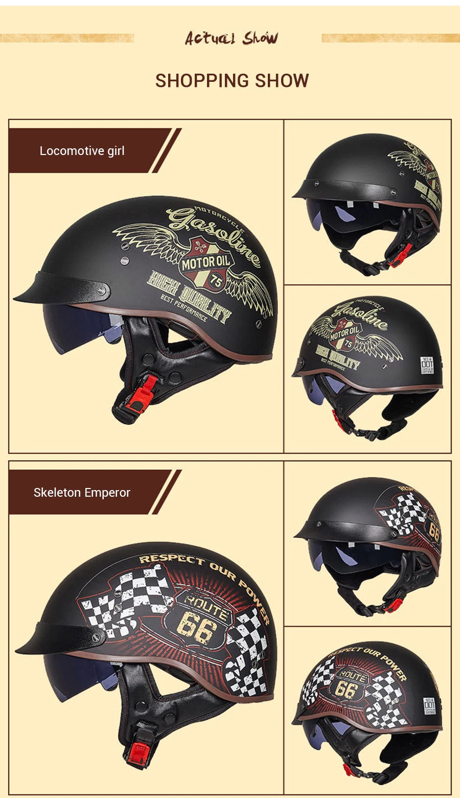 DOT Certification Motorcycle Helmet Retro Motocross Half Helmet Open Face Scooter Biker Sunshade Lens Summer Moto Men Helmet