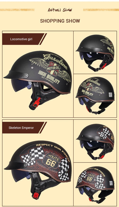 DOT Certification Motorcycle Helmet Retro Motocross Half Helmet Open Face Scooter Biker Sunshade Lens Summer Moto Men Helmet