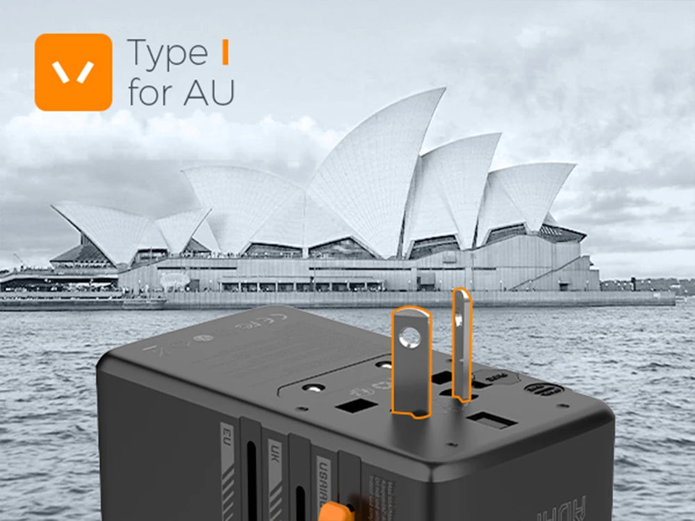 TESSAN 100W GaN Universal Travel Adapter with USB &Type C Fast Charging International Plug Adapter EU/UK/USA/AUS Plug for Travel