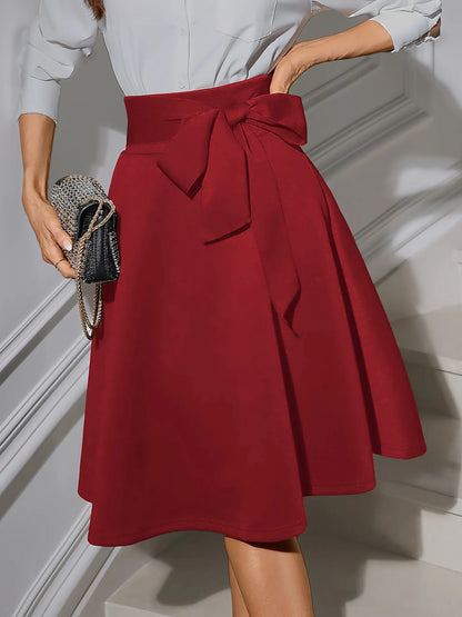 Fairyshely Casual Knitted Black Skirt Women 2025 Summer Lace-up High Waist Knee Skirt Ladies Elegant Solid A line Pleated Skirt
