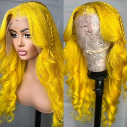 Yellow Wig 13x4 HD Body Wave Lace Frontal Wig Glueless Lace Front Wig Preplucked Synthetic High Quality Ready To Wear Cosplay