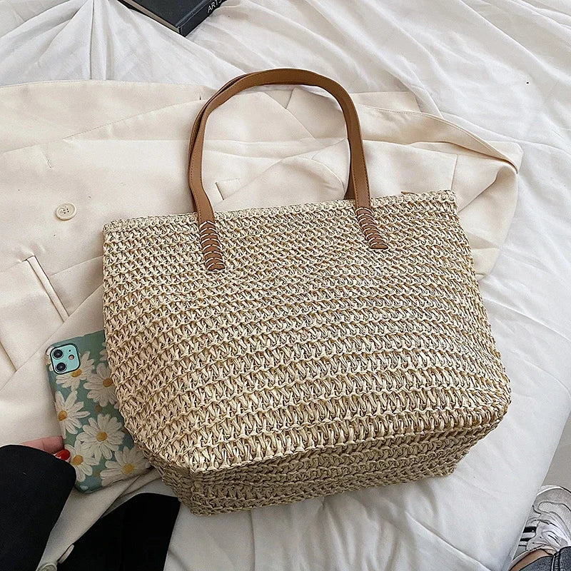 Hand-woven Women's Shoulder Handbag Bohemian Fashion Straw Beach Tote Bag Travel Shopper Weaving Shopping Bags