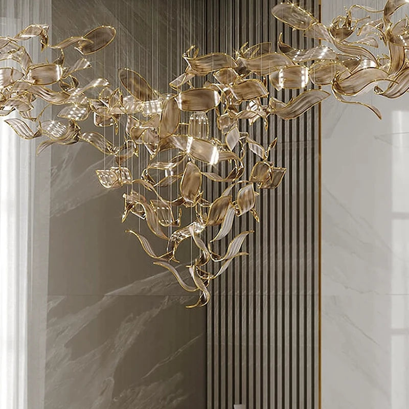 Restaurant Light Decorative Glass Leaf Pendant Chandelier Light Living Room Hotel Pendant Lighting Fixtures For Kitchen Island