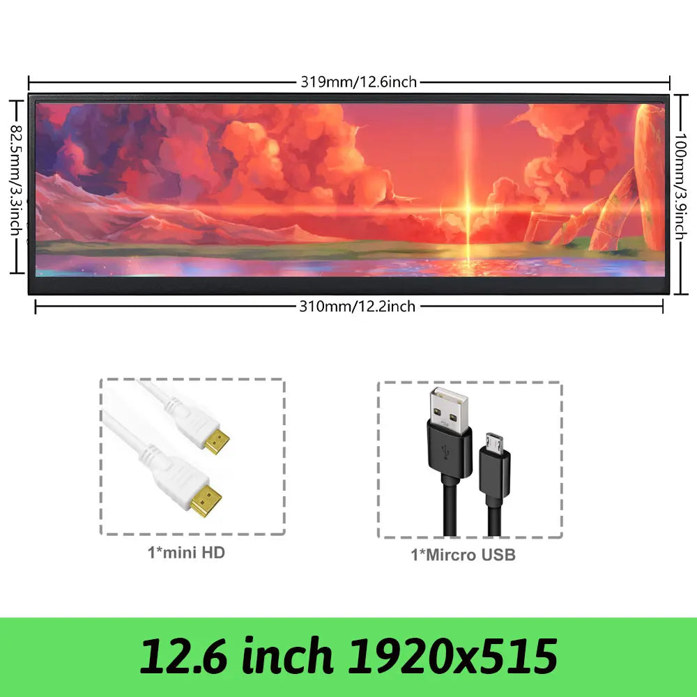 Wisecoco 14 Inch 4K 3840X1100 Aida64 IPS LCD Monitor Ultrawide PC Secondary Gaming Console For Raspberry Pi5 7.8''/8.8''/12.6''