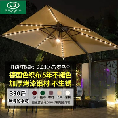 Garden Parasol Large Beach Patio Picnic Umbrella Patterned Outdoor Patio with Led Light Solar Base Wholesale Dropshipping