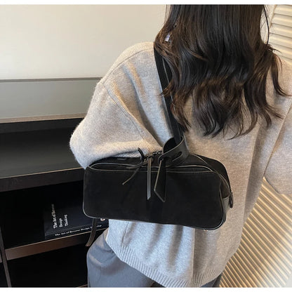 Retro Red Suede Wedding Shoulder Bag Luxury Designer Women Versatile Underarm Bags Elegant Female Large Capacity Handbags