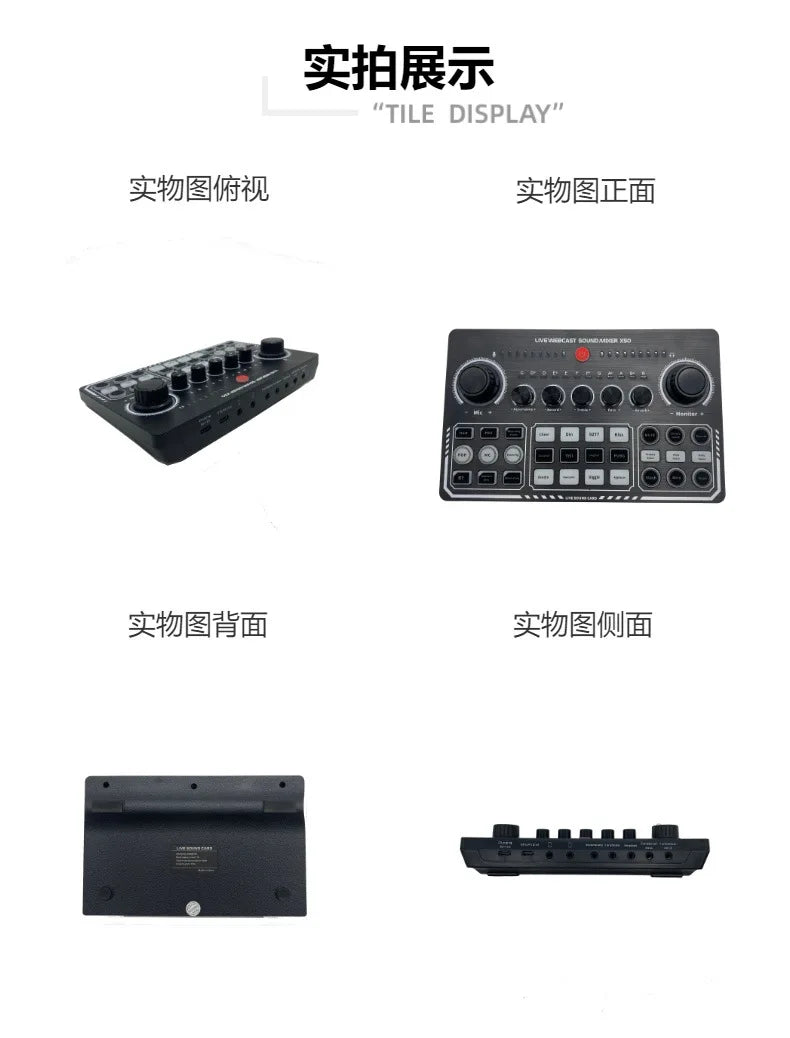X50 Podcast Recording Equipment with Podcast Mixer Sound Card for Live Streaming Voice Changer DJ Audio Mixer Interface