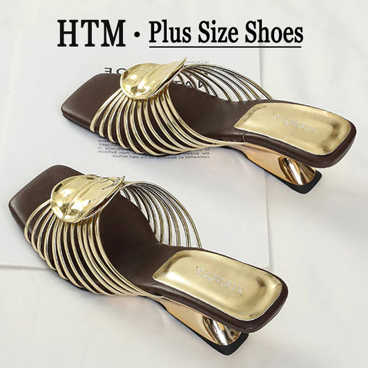 Luxury Designer Square Toe Slippers Heeled Sandals for Woman Shoes 2026 New Elegant Pumps Flip Flops Dress Summer Mujer Zapatos