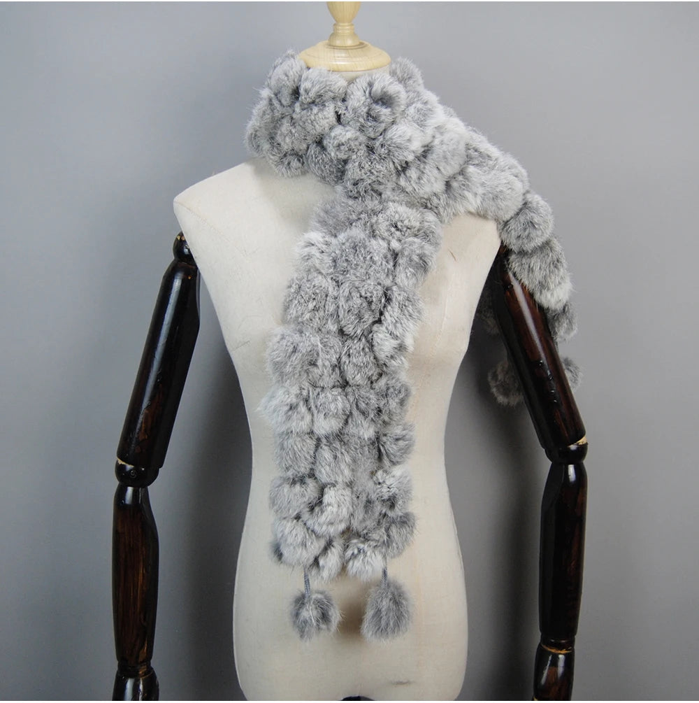Women Winter Warm Real Rabbit Fur Scarf Hot Sale Natural Rabbit Fur Muffler 2025 Lady 100% Genuine Fur Scarves Wholesale Retail