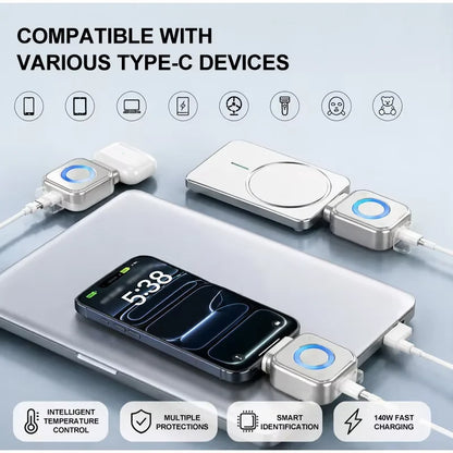 KEBIDUMEI 140W Type-C Charging Adapter Universal Separator Anti-Overcharge for Safe Overnight Charging Smart Auto Stop Charging