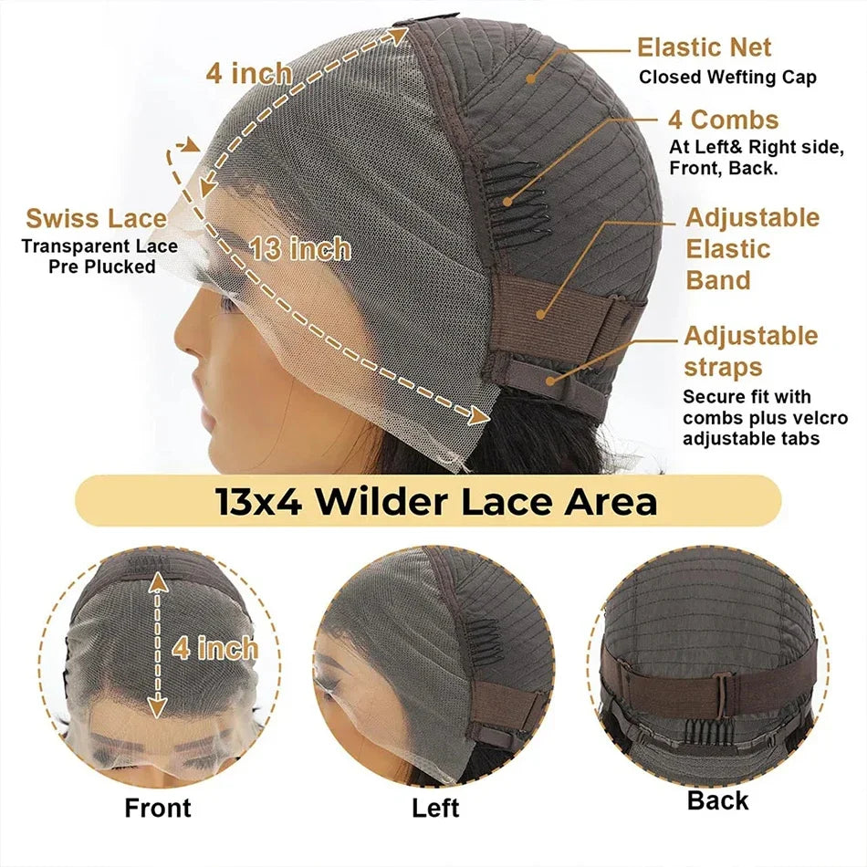 Straight Pixie Cut Wig Transparent Lace Human Hair 13×4 Human Hair Wigs Short Bob Wig For Black Woman hair Natural Color/#4