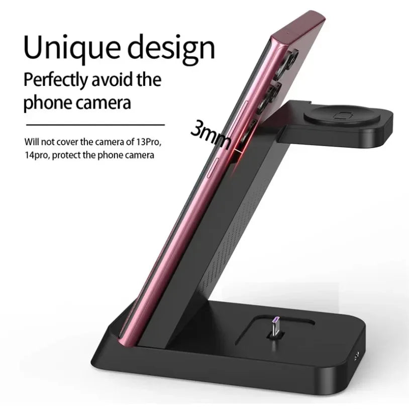 3 in 1 Wireless Charger Stand Fast Charging Station - for iPhone 17-12/X Apple Watch AirPods Samsung Galaxy S25/S23/S22 Charger