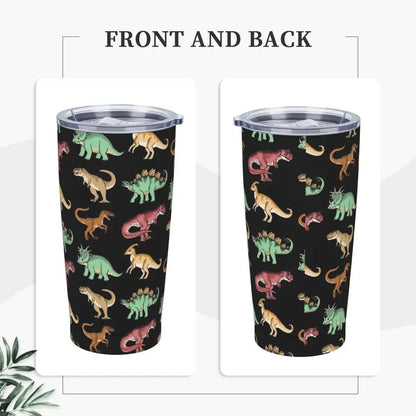 Stainless Steel Tumbler Dinosaur Silhouette Mugs Cup With Straws Animal Beach Cold Drink Water Bottle Insulated Thermal Mug