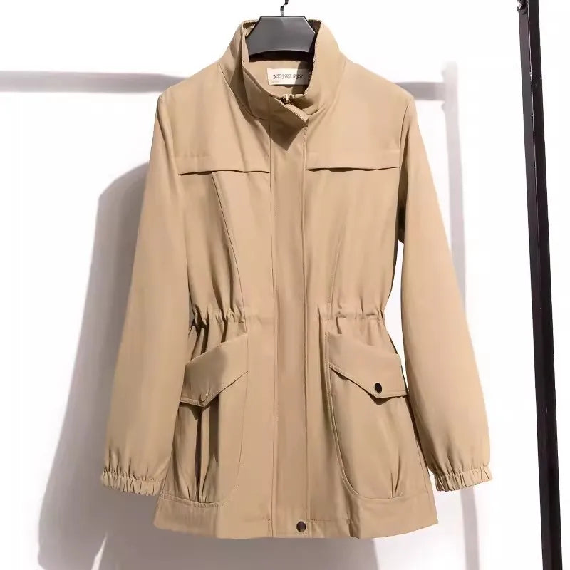 HI-FASHION Women Double Layer Windbreaker Autumn Casual Slim Coat Fashion Plus Size 4Xl Stand-Up Collar Ladies Jacket