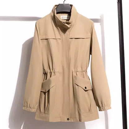 HI-FASHION Women Double Layer Windbreaker Autumn Casual Slim Coat Fashion Plus Size 4Xl Stand-Up Collar Ladies Jacket
