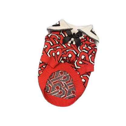 New Pet  Knitted Clothes Dog Cat New Sweater Trendy Cool Knitted Collar Red Clothes German Schnauzer Bibi Bear Fighting