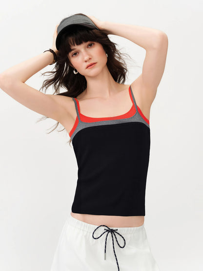 FSLE 2026 Summer Women Color Block Contrast Trim Cami Top, Navy Slim Fit Cropped Vest for Y2K Daily Layering Style Chic Hot Girl