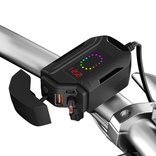 Motorcycle Charger with Voltmeter & ON/Off Switch Dual USB Type C PD Phone Charger Waterproof Accessories for Cellphone Tablet