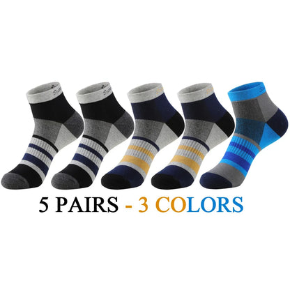 5 Pairs/Lot Running Socks Men Ankle Colorful Stripes Combed Cotton Outdoor Gym Compression Short Male Socks 5 Colors New 2025