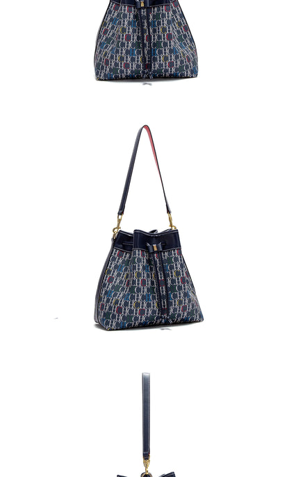 CHCH Women's Bucket Bag Spring New Wine Red Drawstring Bag Dual purpose Shoulder Strap Commuter Wallet