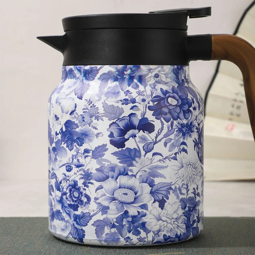 1000ml Vintage Floral Tea Thermos Stainless Steel Tea Kettle Drip-Proof Tea Pot With Tea Infuser Mini Thermo Coffee Pot