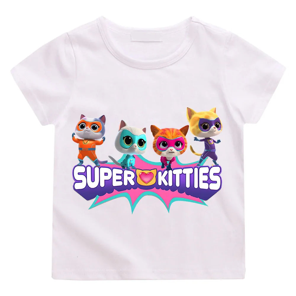 SuperKitties Summer 100% Cotton T-shirt Boy Cartoon Pride Tshirt Short Tops Y2k One Piece Print Anime Tees Kids Clothes Girls