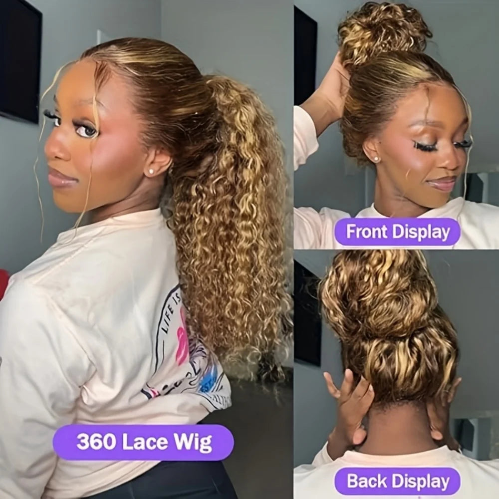 360 4/27 Full Lace Wig Human Hair Invisible Strap 250 Density Deep Wave HD Lace Frontal Wig Human Hair Pre Cut Curly 360 Wigs