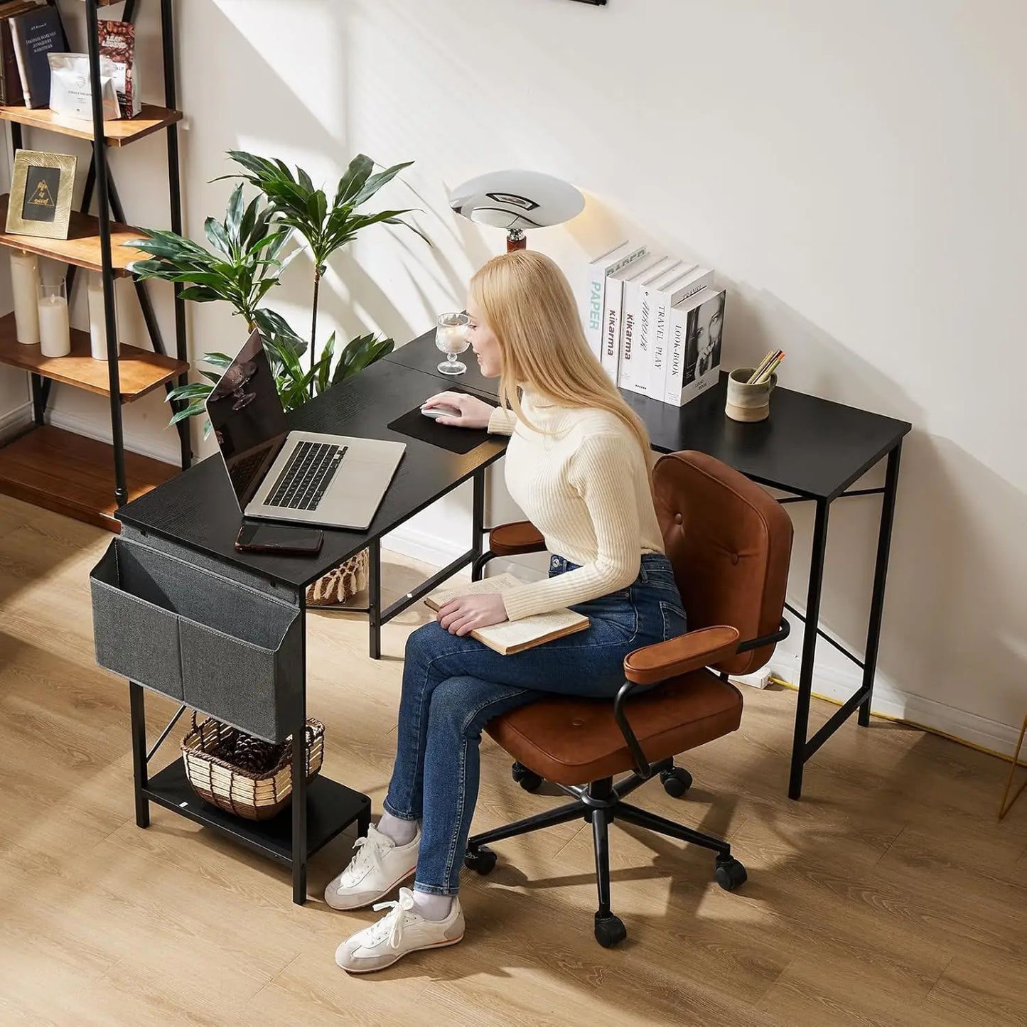 L-Shaped Gaming Desk with CPU Stand and Side Bag, Black, 50-Inch for Home Office or Dorm
